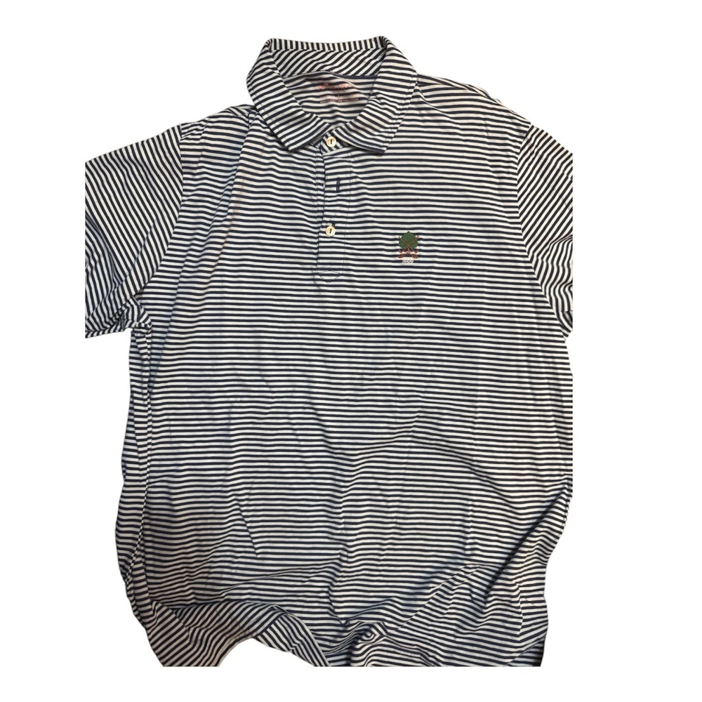 Peter Millar Navy and White Striped Polo